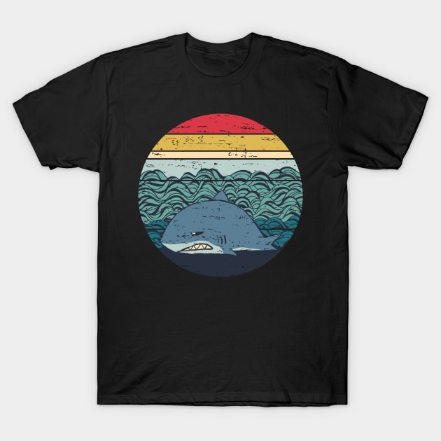 Funny Lazy Megalodon Retro Sunset Distressed Vintage Rainbow Colors T-Shirt by ebayson74@gmail.com